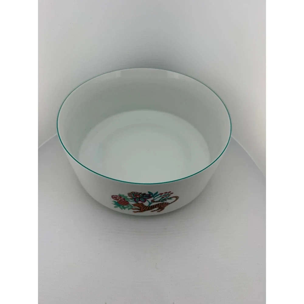 Vintage Creation Alpac France Porcelain Tiger Botanical Serving Bowl 8